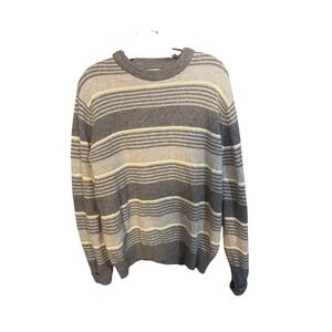 Alan Paine Shetland Wool Striped Crew Neck Sweater Mens L Made in England
